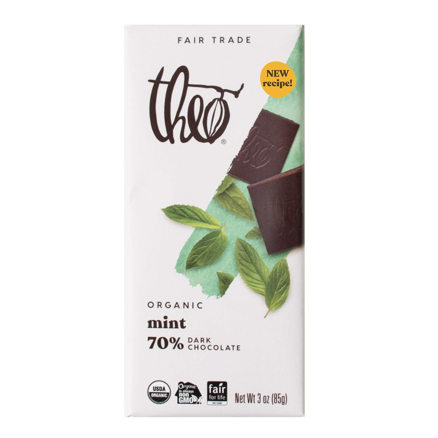 Theo Chocolate Mint Organic Dark Chocolate Bar, 70% Cacao, 12 Pack Vegan, Fair Trade Theo Chocolate Mint Organic Dark Chocolate Bar, 70% Cacao, 12 Pack | Vegan, Fair Trade