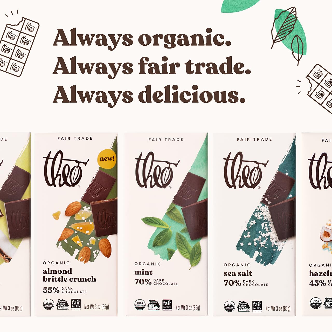 Theo Chocolate Mint Organic Dark Chocolate Bar, 70% Cacao, 12 Pack Vegan, Fair Trade0