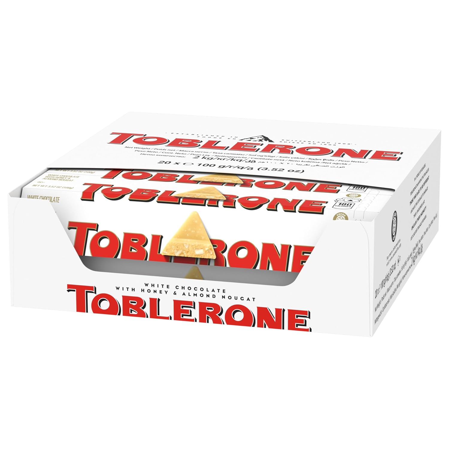 Toblerone Swiss White Chocolate Bars with Honey & Almond Nougat, 20 - 3.52 oz Bars16