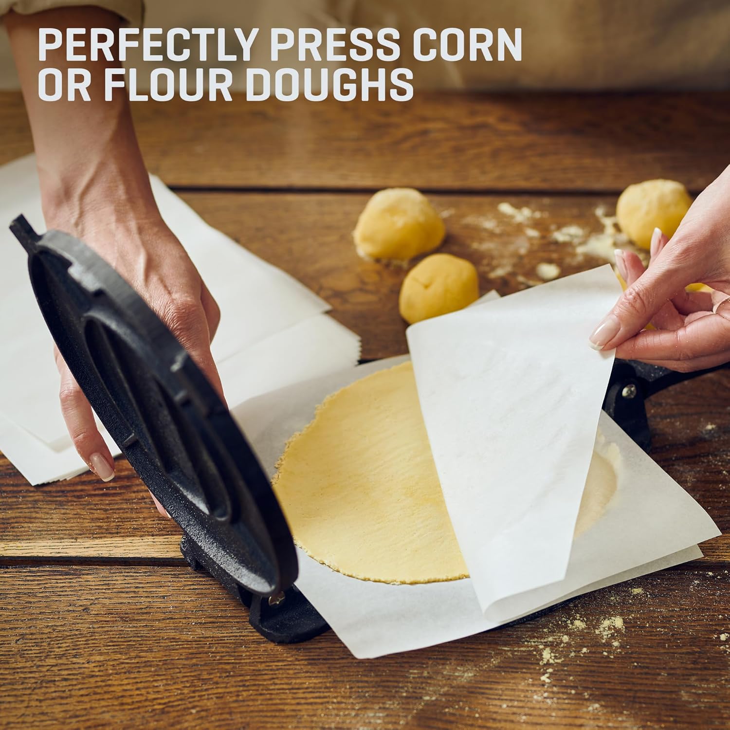 Uno Casa Tortilla Press 12 Inch Cast Iron - Heavy Duty 12 Inch Tortilla Press. Large Tortilla Press with 50 Parchment Papers - Tortilleras Mexicanas Para Hacer Tortillas8