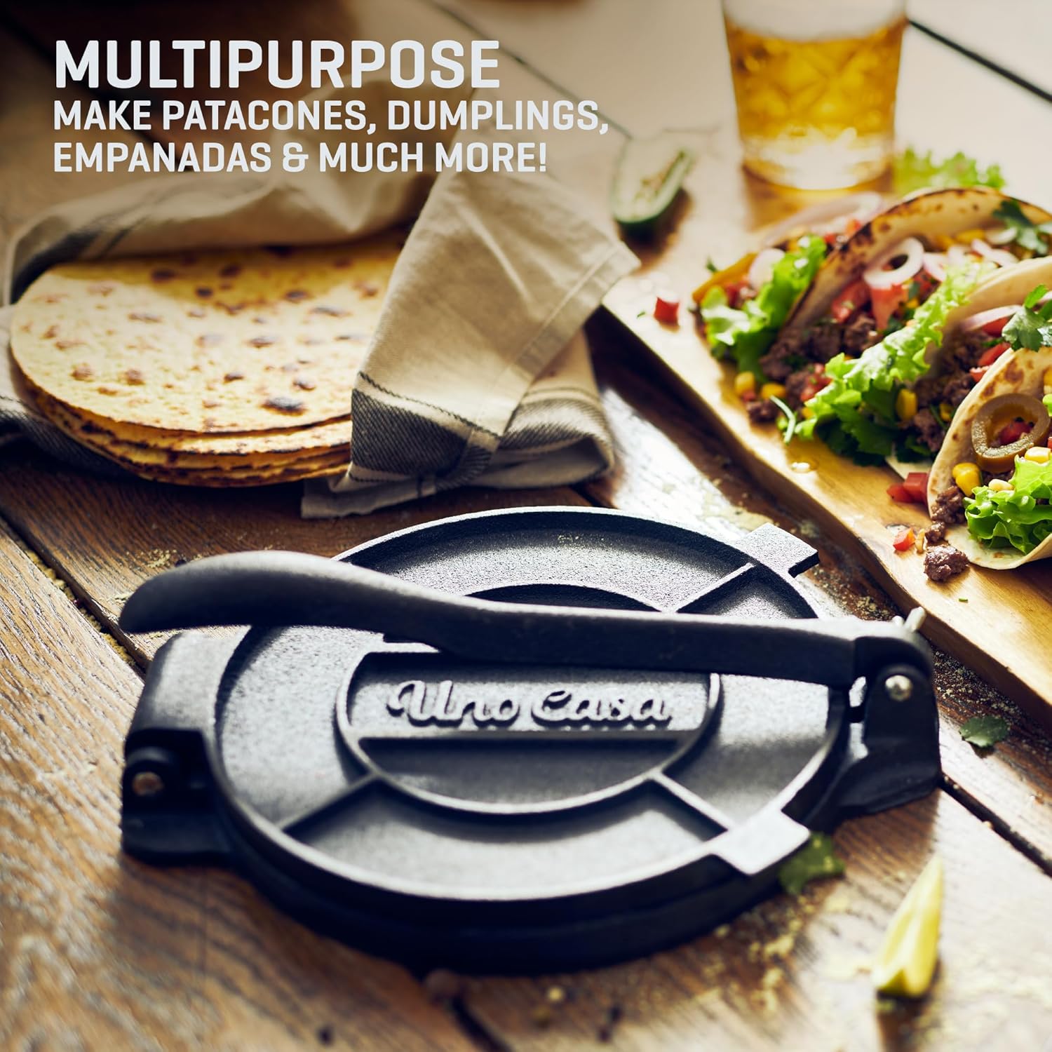 Uno Casa Tortilla Press 12 Inch Cast Iron - Heavy Duty 12 Inch Tortilla Press. Large Tortilla Press with 50 Parchment Papers - Tortilleras Mexicanas Para Hacer Tortillas9