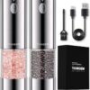 Upgraded Larger Capacity Electric Salt and Pepper Grinder Set Rechargeable with LED lights, Stainless Steel Automatic Pepper and Salt Grinder Refillable with 5 Adjustable Coarseness