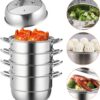 VEVOR Steamer Pot 11.8in/30cm, 5 Tier Steamer Pot for Cooking with 10QT Stock Pot, 3 Vegetable Steamers & 2 Steaming Trays, Food-Grade 304 Stainless Steel Food Steamer Cookware for Gas Electric Stove
