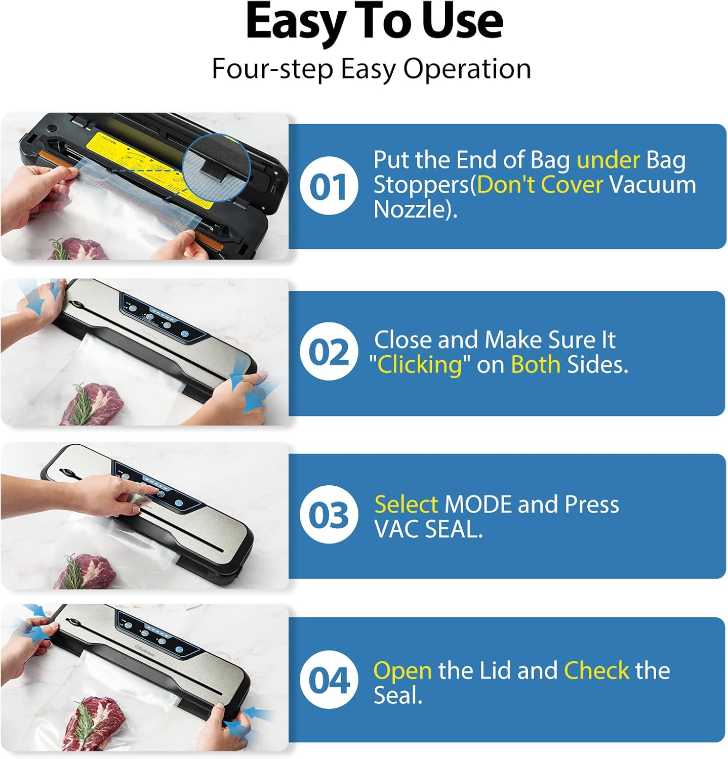 Vacuum Sealer Machine, with Starter Kit and 2-Year Warranty, Beelicious Automatic Air Sealing for Food Storage, Build-in Cutter, Moist Mode, EXT-VAC45