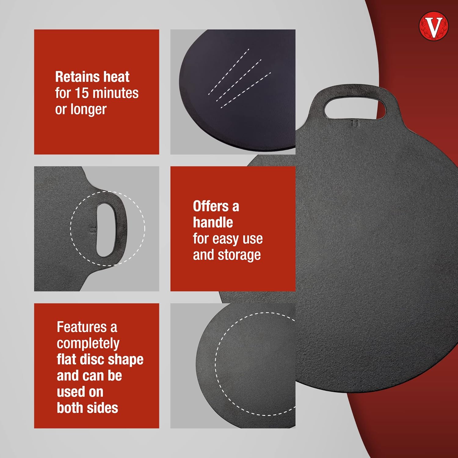 Victoria 12-Inch Cast Iron Tawa Dosa Pan, Pizza Pan with a Loop Handle, Crepe Pan Preseasoned with Flaxseed Oil, Made in Colombia4