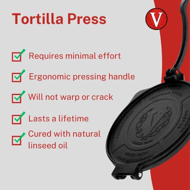 Victoria 8-Inch Commercial-Grade Cast-Iron Tortilla Press, Made from Super-Durable HD Iron, Made in Colombia2