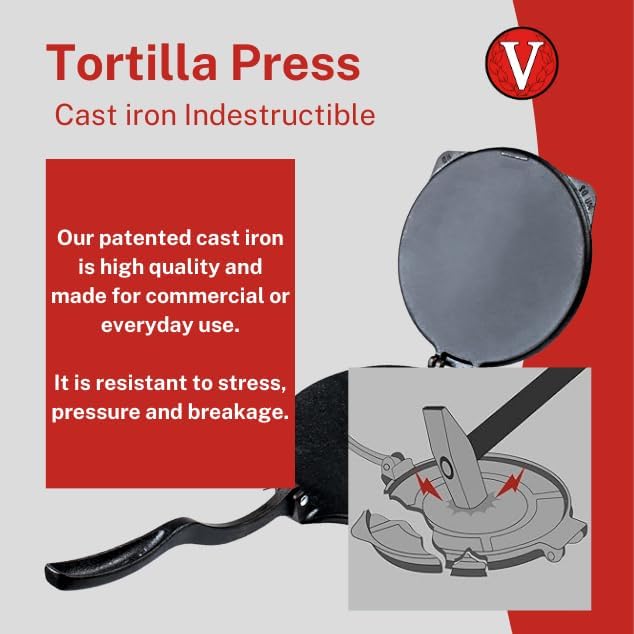Victoria 8-Inch Commercial-Grade Cast-Iron Tortilla Press, Made from Super-Durable HD Iron, Made in Colombia3