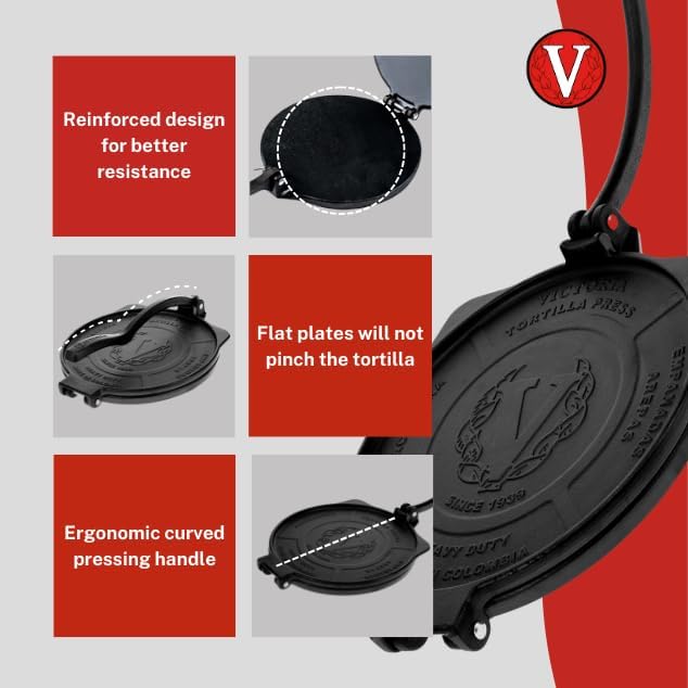 Victoria 8-Inch Commercial-Grade Cast-Iron Tortilla Press, Made from Super-Durable HD Iron, Made in Colombia4
