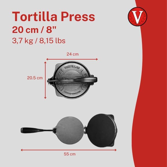 Victoria 8-Inch Commercial-Grade Cast-Iron Tortilla Press, Made from Super-Durable HD Iron, Made in Colombia6