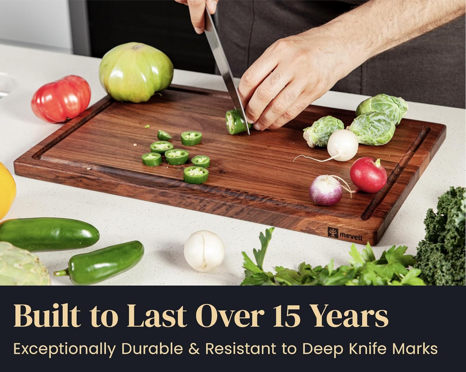 Walnut Wood Cutting Board for Kitchen, Reversible Wooden Chopping Board With Juice Grooves, Made in Canada (Walnut, 17x11x0.75)5