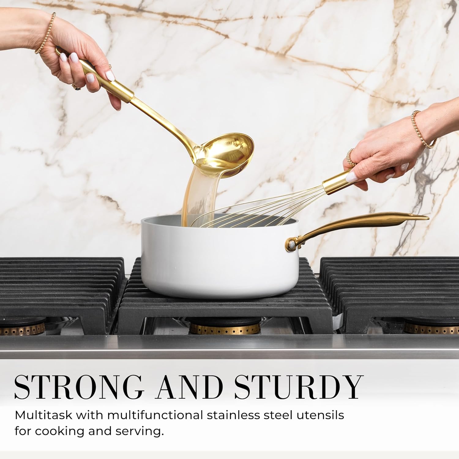 White Silicone and Gold Cooking Utensils Set with Holder - 7PC Silicone Cooking Utensils Set Includes Gold Kitchen Utensils, Gold Whisk, Gold Spatula, & Gold Utensil Holder -Gold Kitchen Accessories9