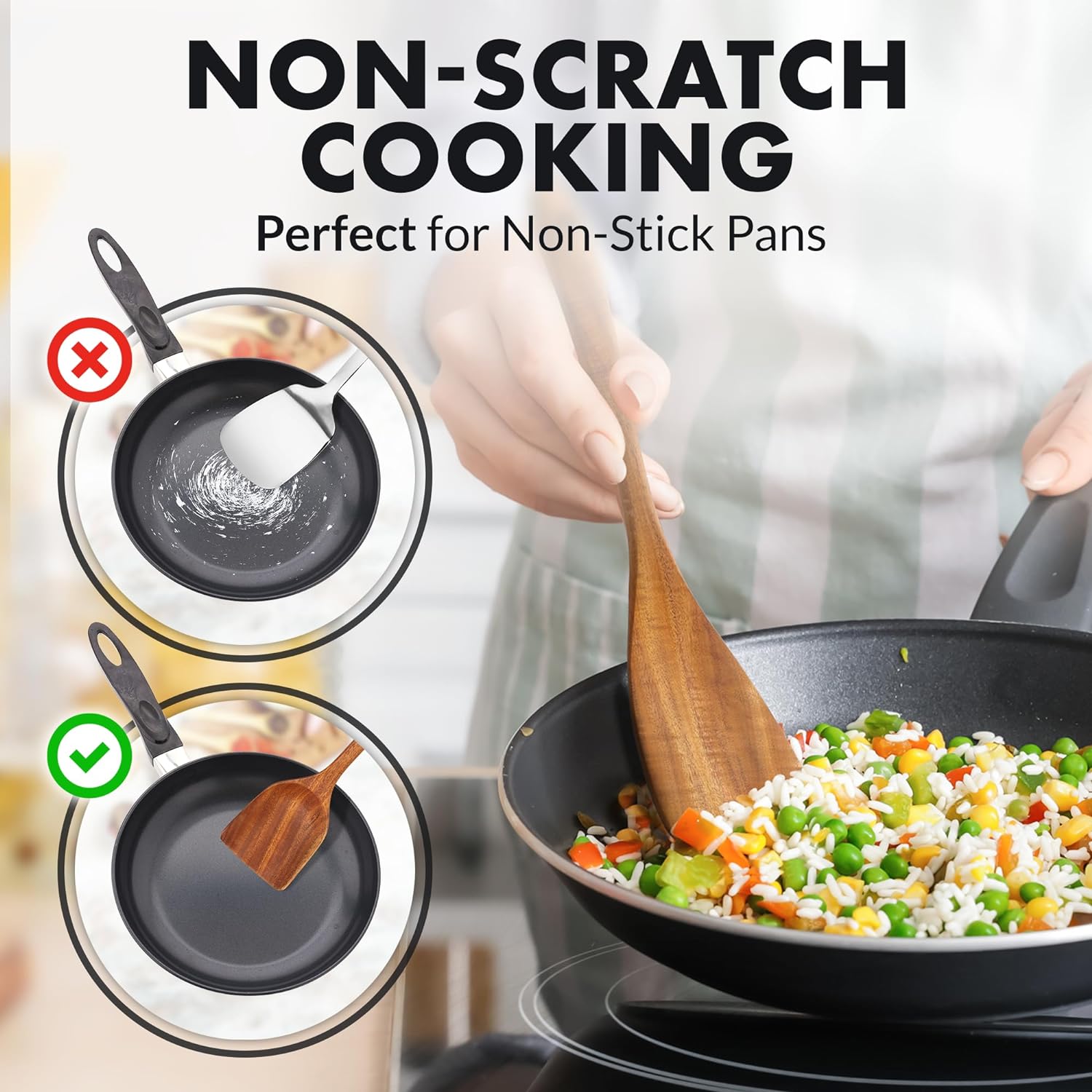 Zulay Kitchen 10-Piece Wooden Spoons for Cooking - Smooth Finish Teak Wooden Utensils for Cooking - Soft Comfort-Grip Wood Spoons for Cooking - Non-Stick Wooden Cooking Utensils - Wooden Spoon Sets-