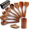 Zulay Kitchen 10-Piece Wooden Spoons for Cooking - Smooth Finish Teak Wooden Utensils for Cooking - Soft Comfort-Grip Wood Spoons for Cooking - Non-Stick Wooden Cooking Utensils - Wooden Spoon Sets