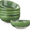 vicrays Ceramic Pasta Bowls Set, 32 Ounce Soup Bowls, Large Salad Bowls, Chip Resistant, Dishwasher Microwave Safe, Fluted stoneware Bowls for Kitchen, Serving Bowls, Set of 6 (Green)
