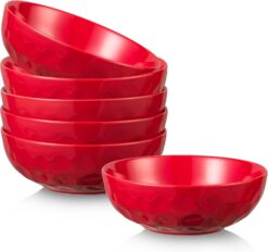 vicrays Ceramic Pasta Bowls Set, 32 Ounce Soup Bowls, Large Salad Bowls, Dishwasher Microwave Safe, Fluted stoneware Bowls for Kitchen, Serving Bowls - Set of 6 Red