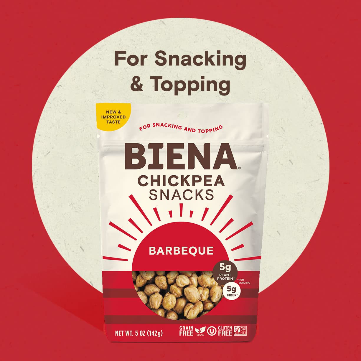 BIENA Chickpea Snacks - Crunchy Roasted Chickpeas - High Fiber Vegan Protein Snacks for Adults and Kids - 8-Pack, 5 Ounce - Barbecue2