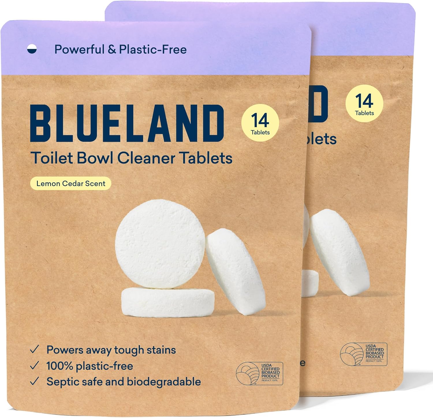 BLUELAND Toilet Bowl Cleaner Refills 2 Pack - Eco Friendly Products & Cleaning Supplies - No Harsh Chemicals, Plant-Based - Lemon Cedar - 28 tablets BLUELAND Toilet Bowl Cleaner Refills 2 Pack - Eco Friendly Products & Cleaning Supplies - No Harsh Chemicals, Plant-Based - Lemon Cedar - 28 tablets