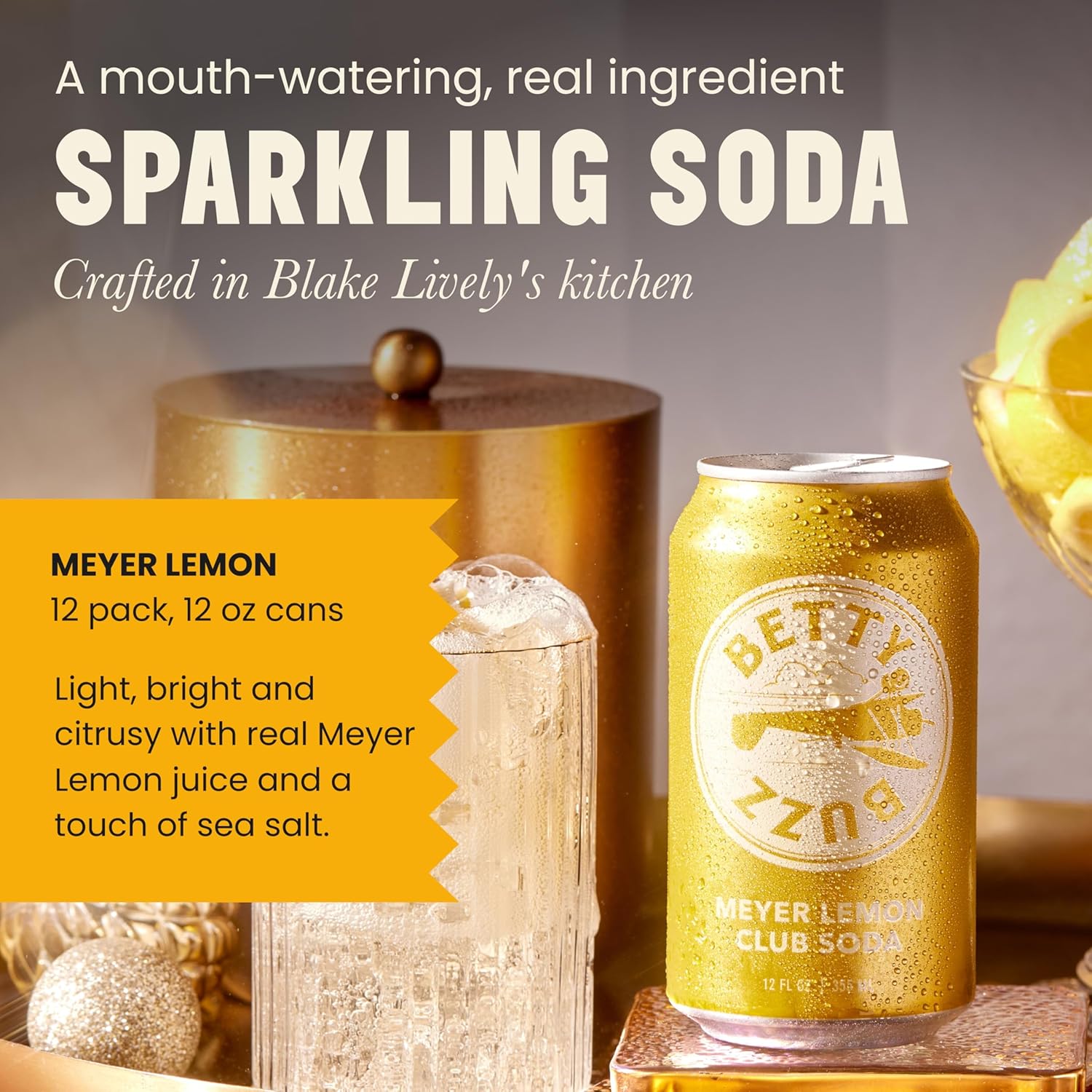 Betty Buzz Oak Smoked Lemonade Sparkling Mocktail by Blake Lively (12 pack Cans) - Natural Flavors & Sweeteners, Only Clean Ingredients12
