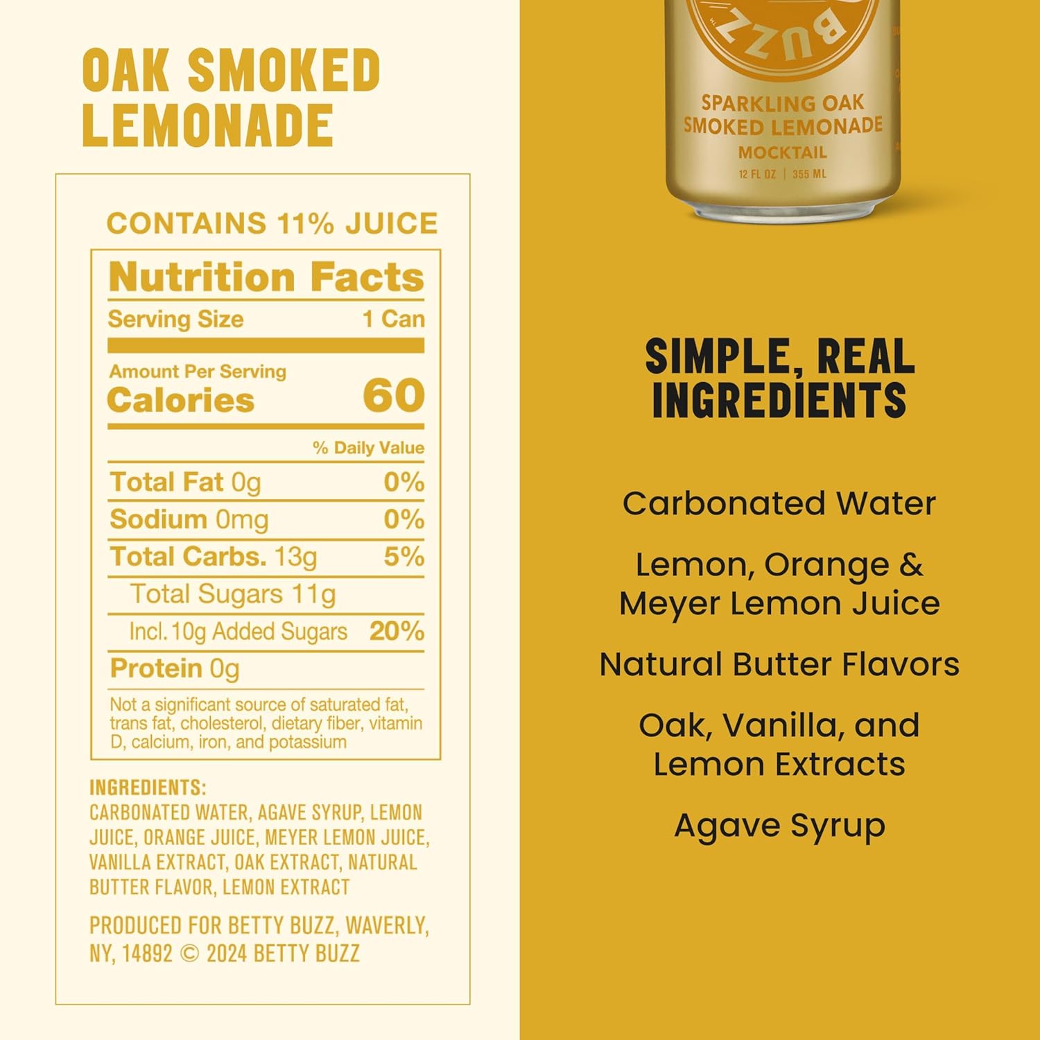 Betty Buzz Oak Smoked Lemonade Sparkling Mocktail by Blake Lively (12 pack Cans) - Natural Flavors & Sweeteners, Only Clean Ingredients78