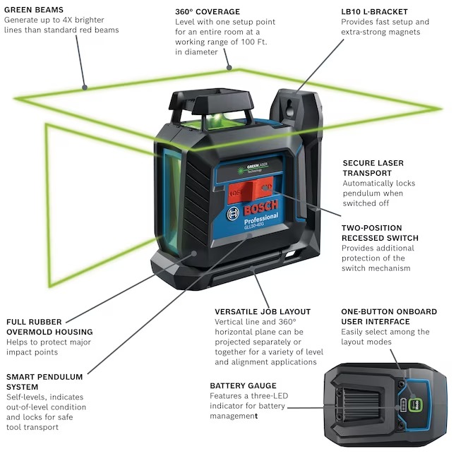 Bosch 100-ft Green Self-Leveling Cross-line Laser Level Kit1_11zon