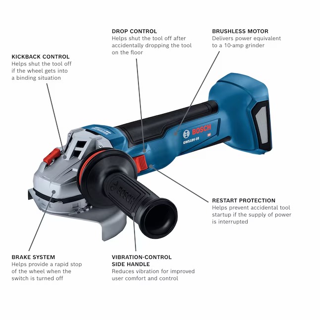 Bosch 5-in 18-volt Sliding Switch Brushless Cordless Angle Grinder (Battery and Charger Not Included)1_11zon