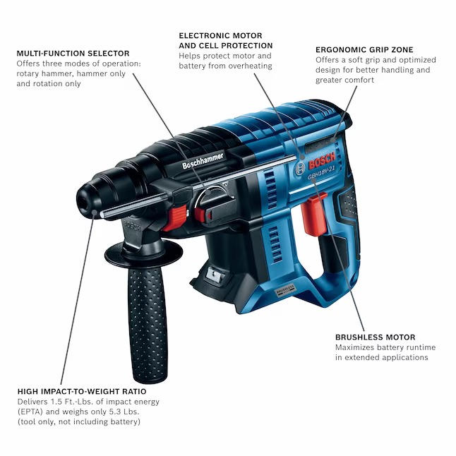 Bosch GBH18V-21N Bulldog 18-volt 8-Amp 3 4-in Sds-plus Variable Cordless Rotary Hammer Drill1_11zon