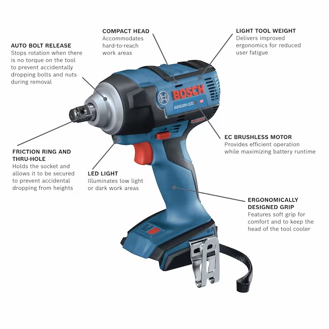 Bosch GDS18V-221N 4-Amp 18-volt Variable Brushless 1 2-in square Drive Cordless Impact Wrench (Battery Not Included and Charger Not Included)1_11zon