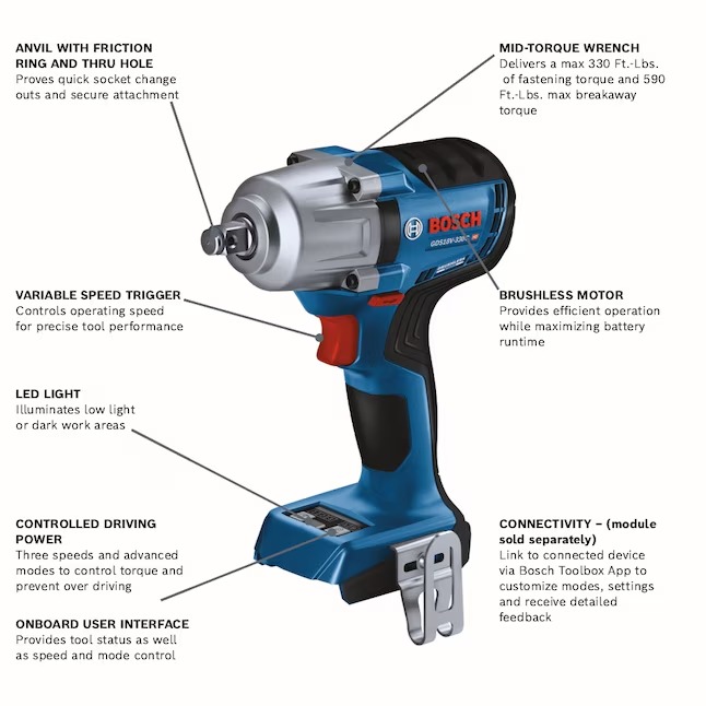 Bosch GDS18V-330CN 18-volt Variable Brushless 1 2-in square Drive Cordless Impact Wrench (Battery Not Included and Charger Not Included)1_11zon