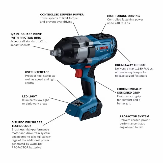 Bosch GDS18V-740N 4-Amp 18-volt Variable Brushless 1 2-in square Drive Cordless Impact Wrench (Battery Not Included and Charger Not Included)1_11zon