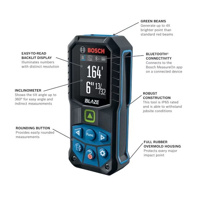 Bosch GLM165-27CG BLAZE 165-ft Indoor Green Laser Distance Measurer with Backlit Display and Bluetooth Compatibility1_11zon