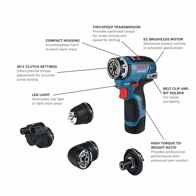 Bosch GSR12V-300FCB22 Chameleon 12-volt 1 4-in Keyless Brushless Right Angle Cordless Drill (2-Batteries, Charger and Soft Bag included)1_11zon