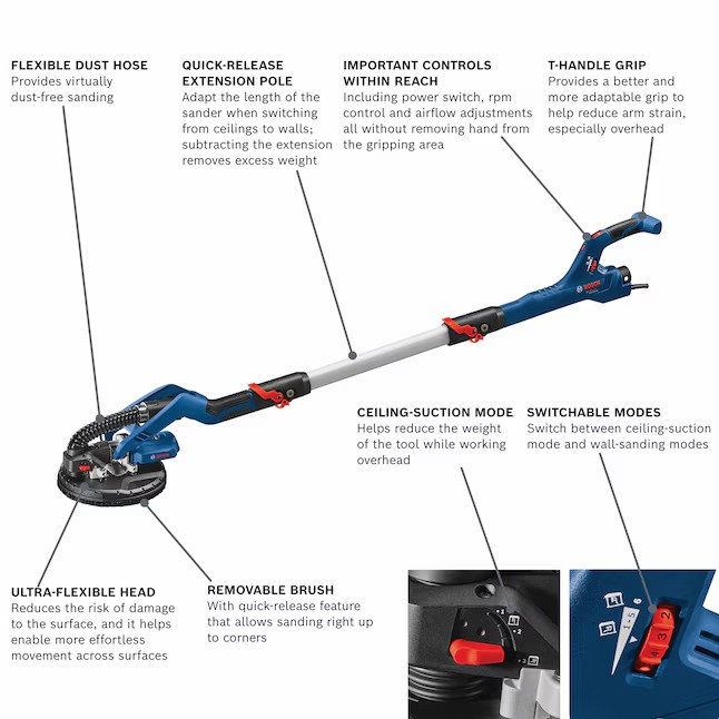 Bosch GTR55-85 120 Volts 4.5-Amp Brushless Variable Drywall Corded Sander with Dust Management1_11zon