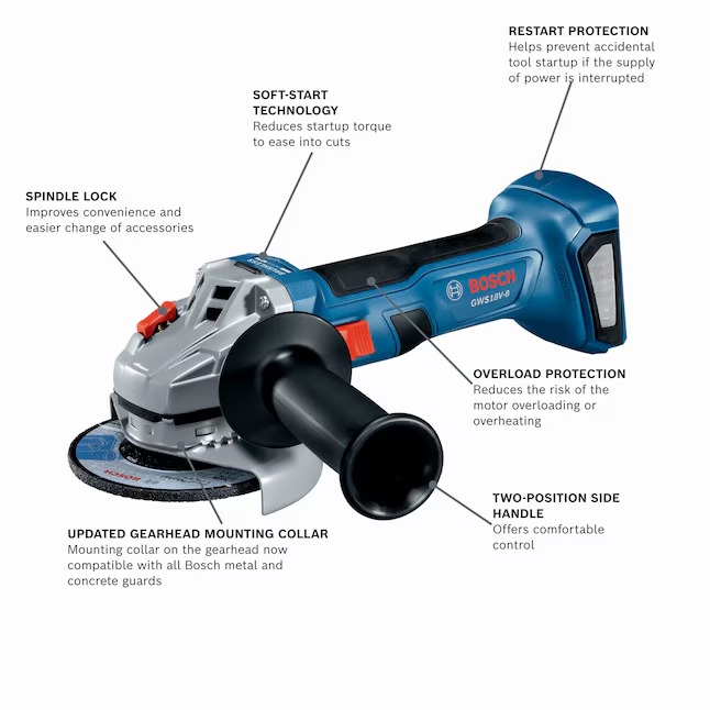 Bosch GWS18V-8N 4.5-in 8 Amps Sliding Switch Cordless Angle Grinder (Charger Not Included)1_11zon