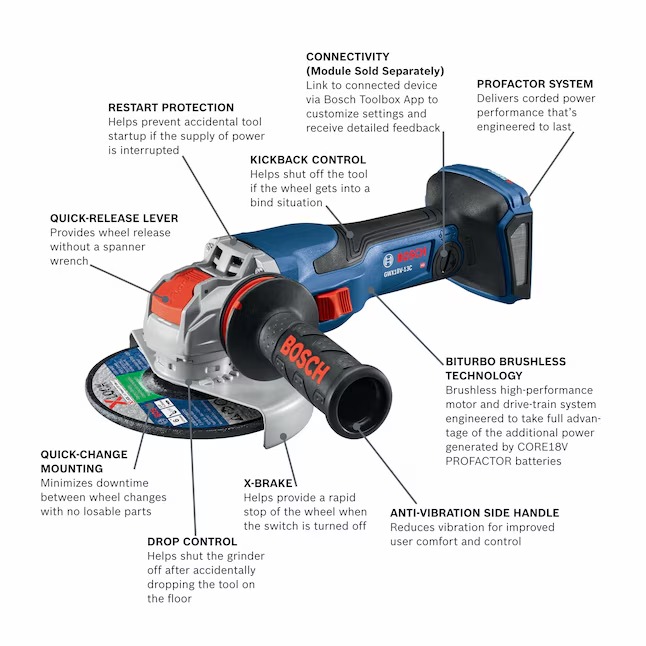 Bosch GWX18V-13CN PROFACTOR X-LOCK 6-in 18-volt 4 Amps Sliding Switch Brushless Cordless Angle Grinder (Battery and Charger Not Included)1_11zon