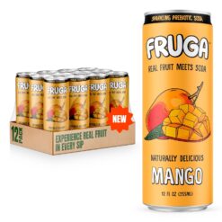 FRUGA Sparkling Fruit Super Soda: Mango Prebiotic Drink with Low Calorie, Healthy Soda Benefits and Vitamin Boost - Subscribe & Save 12-Pack