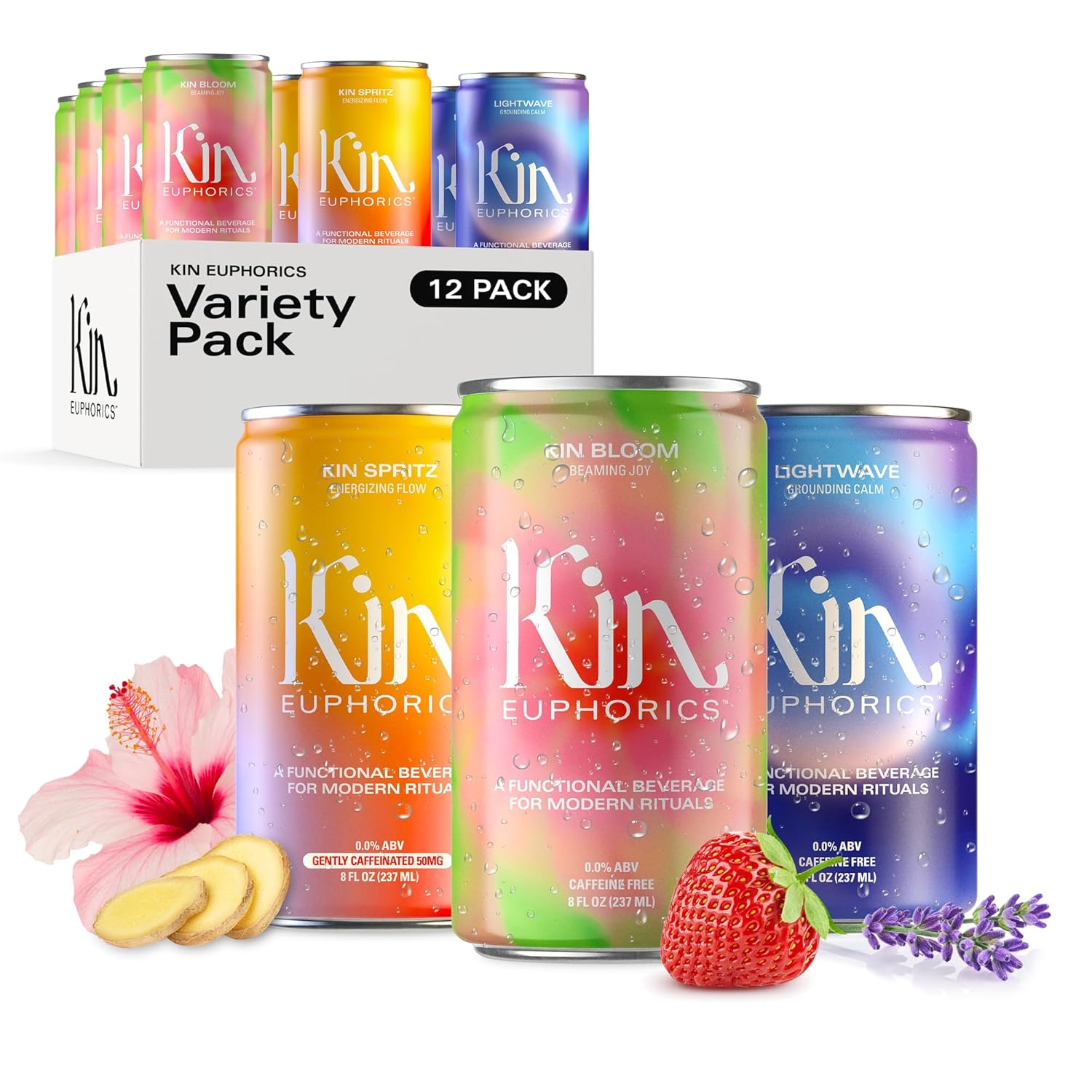 Kin Variety 12 Pack with 4 Spritz, 4 Lightwave, and 4 Bloom by Kin Euphorics, Non Alcoholic Spirits, Ready to Drink, Awaken The Mind, Calm Your Mood, and Conjure Clarity, 8 Fl Oz (12pk) Kin Variety 12 Pack with 4 Spritz, 4 Lightwave, and 4 Bloom by Kin Euphorics, Non Alcoholic Spirits, Ready to Drink, Awaken The Mind, Calm Your Mood, and Conjure Clarity, 8 Fl Oz (12pk)