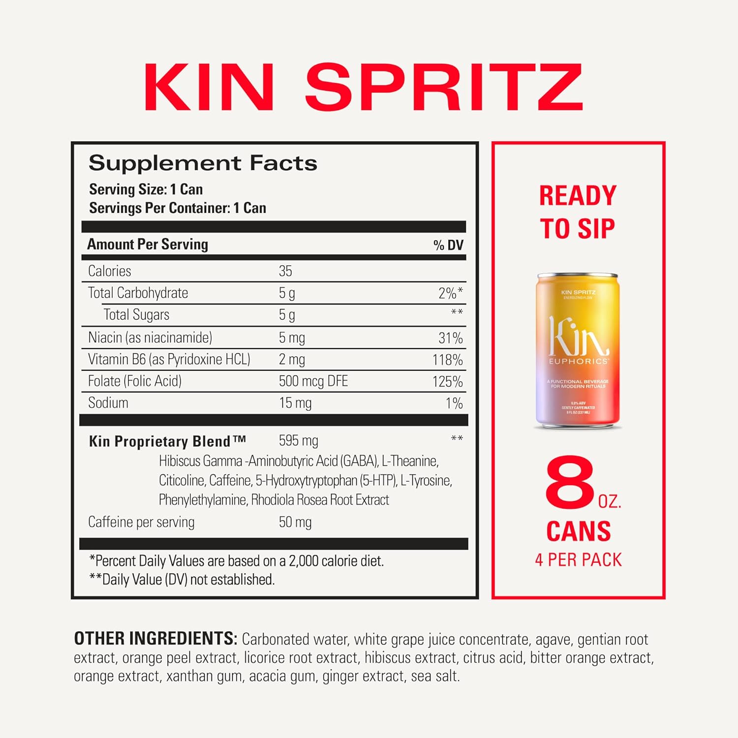 Kin Variety 12 Pack with 4 Spritz, 4 Lightwave, and 4 Bloom by Kin Euphorics, Non Alcoholic Spirits, Ready to Drink, Awaken The Mind, Calm Your Mood, and Conjure Clarity, 8 Fl Oz (12pk)1