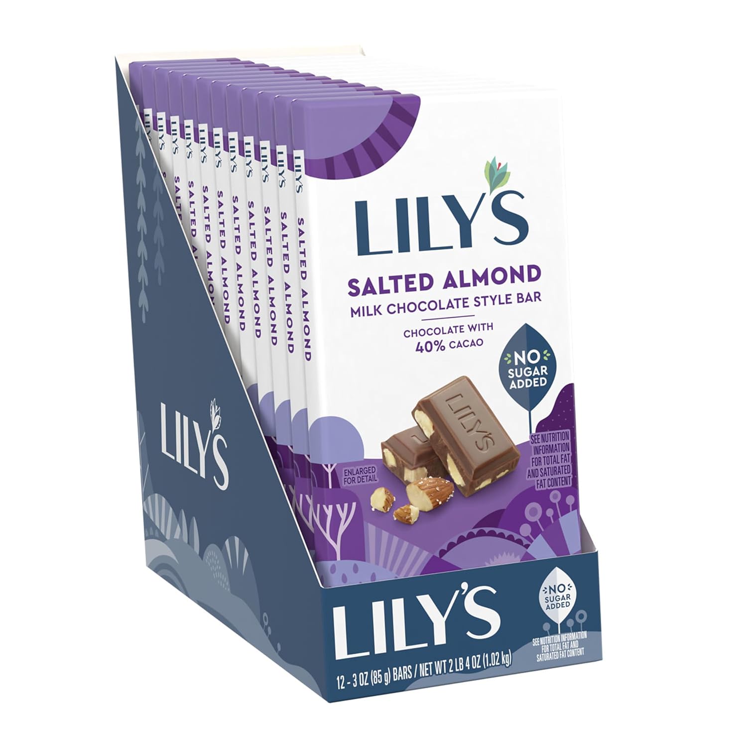 LILY'S Salted Almond Milk Chocolate Style No Sugar Added, Sweets Bars, 3 oz (12 Count) LILY'S Salted Almond Milk Chocolate Style No Sugar Added, Sweets Bars, 3 oz (12 Count)