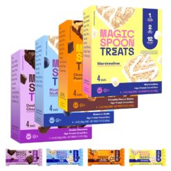 MAGIC SPOON Treats - High Protein Bars, Low Carb, Keto Friendly, 1g of Sugar, Gluten Free, Crispy Treat Cereal Bar, On-The-Go Healthy Snack (4 each of Marshmallow, Chocolate PB, Blueberry Muffin, Double Chocolate)