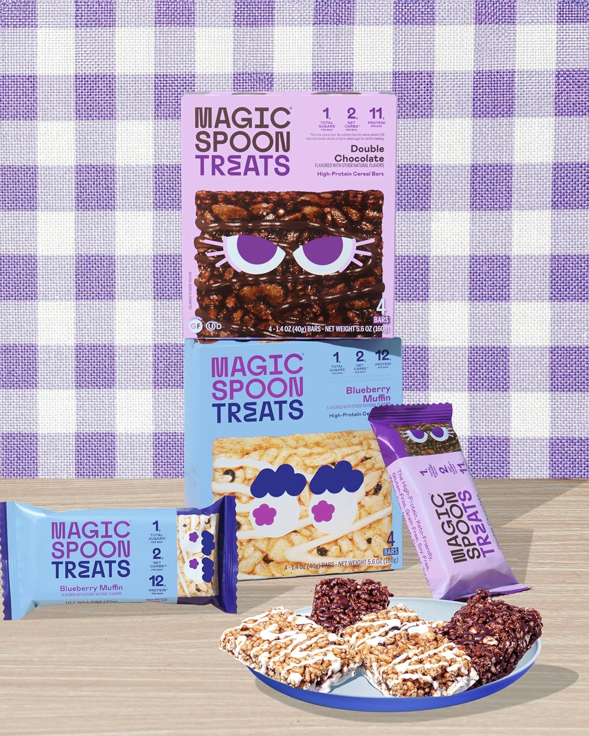 MAGIC SPOON Treats - High Protein Bars, Low Carb, Keto Friendly, 1g of Sugar, Gluten Free, Crispy Treat Cereal Bar, On-The-Go Healthy Snack (4 each of Marshmallow, Chocolate PB, Blueberry Muffin, Double Chocolate)0