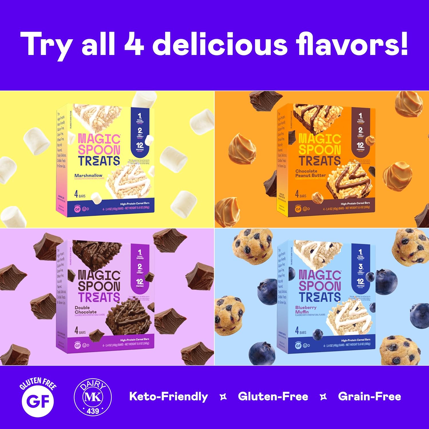 MAGIC SPOON Treats - High Protein, Low Carb, Keto Friendly, 1g of Sugar, Gluten Free, Crispy Treat Protein Bar Cereal Bar, On-The-Go Healthy Snack (Marshmallow, 16 Bars)3