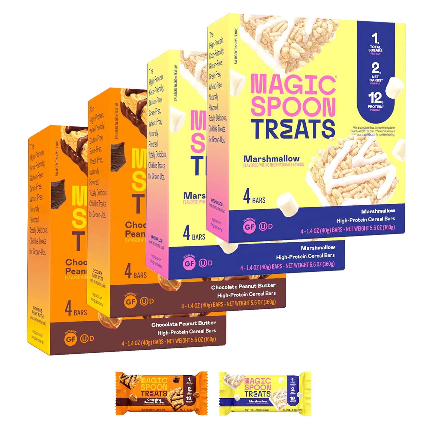 MAGIC SPOON Treats - High Protein, Low Carb, Keto Friendly, Low Sugar, Gluten Free, Crispy Protein Bar Cereal Bar, On-The-Go Healthy Snack (8 Chocolate PB Bars, 8 Marshmallow Bars) MAGIC SPOON Treats - High Protein, Low Carb, Keto Friendly, Low Sugar, Gluten Free, Crispy Protein Bar Cereal Bar, On-The-Go Healthy Snack (8 Chocolate PB Bars, 8 Marshmallow Bars)