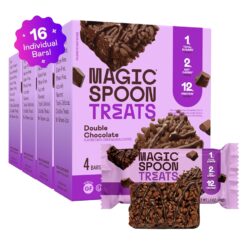 MAGIC SPOON Treats - High Protein, Low Carb, Keto Friendly, Low Sugar, Gluten Free, Crispy Protein Bar Cereal Bar, On-The-Go Healthy Snack (Double Chocolate, 16 Bars)