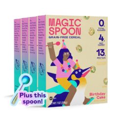 Magic Spoon Cereal - Birthday Cake 4-Pack of Cereal and Spoon - Keto & Low Carb Lifestyles, Gluten & Grain Free, High Protein, 0g Sugar