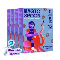 Magic Spoon Cereal - Blueberry Muffin 4-Pack of Cereal and Spoon - Keto & Low Carb Lifestyles, Gluten & Grain Free, High Protein, 0g Sugar