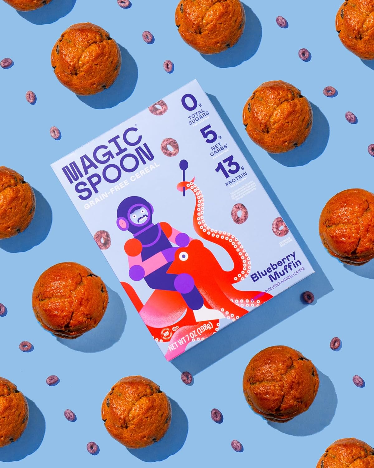 Magic Spoon Cereal - Blueberry Muffin 4-Pack of Cereal and Spoon - Keto & Low Carb Lifestyles, Gluten & Grain Free, High Protein, 0g Sugar1