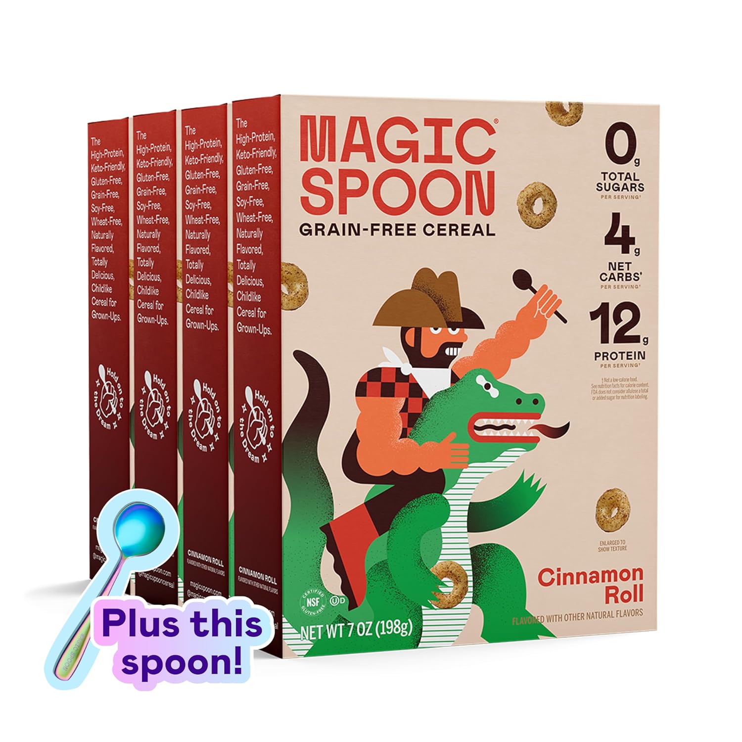 Magic Spoon Cereal - Cinnamon Roll 4-Pack of Cereal and Spoon - Keto & Low Carb Lifestyles, Gluten & Grain Free, High Protein, 0g Sugar Magic Spoon Cereal - Cinnamon Roll 4-Pack of Cereal and Spoon - Keto & Low Carb Lifestyles, Gluten & Grain Free, High Protein, 0g Sugar