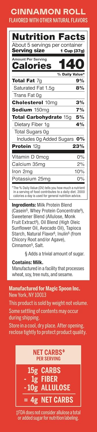 Magic Spoon Cereal - Cinnamon Roll 4-Pack of Cereal and Spoon - Keto & Low Carb Lifestyles, Gluten & Grain Free, High Protein, 0g Sugar3