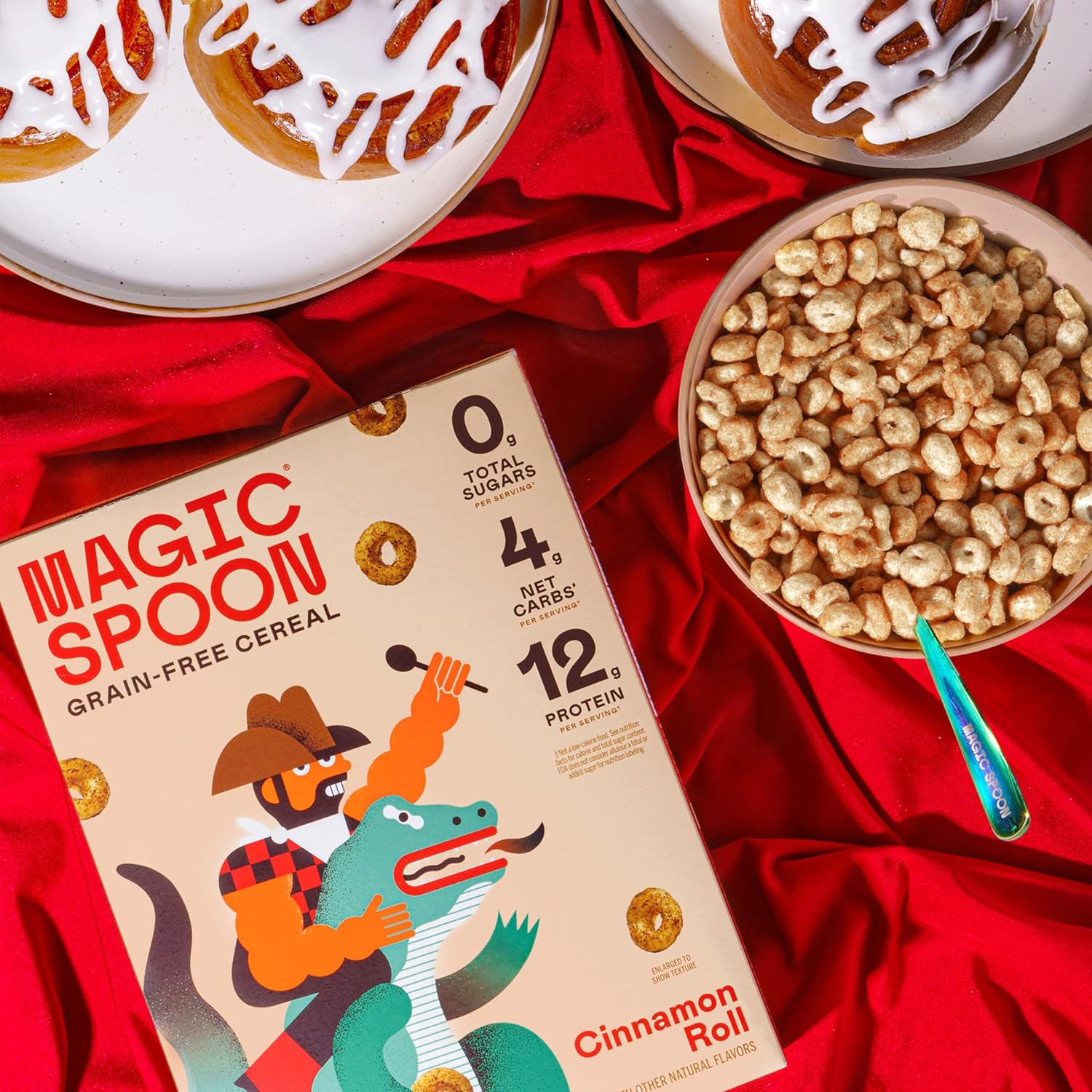 Magic Spoon Cereal - Cinnamon Roll 4-Pack of Cereal and Spoon - Keto & Low Carb Lifestyles, Gluten & Grain Free, High Protein, 0g Sugar5