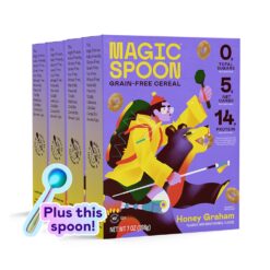 Magic Spoon Cereal - Honey Graham 4-Pack of Cereal and Spoon - Keto & Low Carb Lifestyles, Gluten & Grain Free, High Protein, 0g Sugar